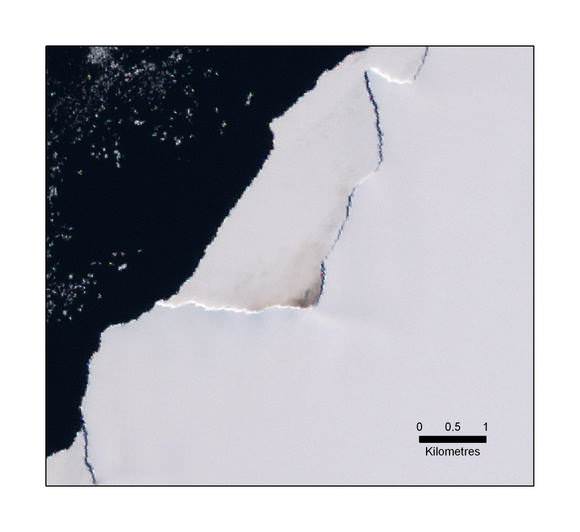 Stains on the ice visible on this satellite image. Credit: British Antarctic Survey