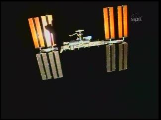 ISS as seen from departing space shuttle Endeavour. Credit: NASA TV