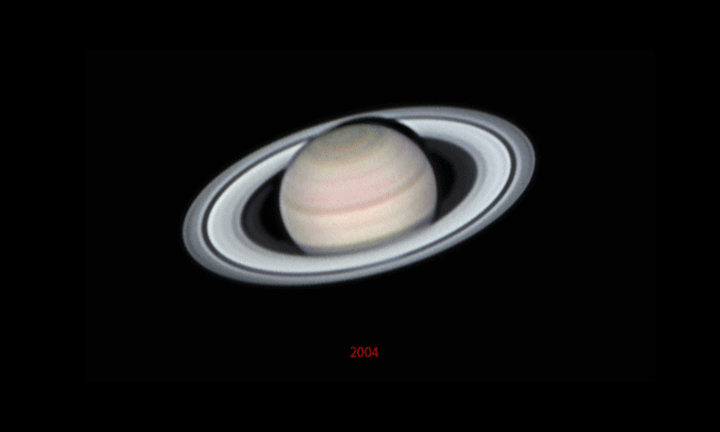 6 years of Saturn observations were combined to create this animation showing the changing plane of the ring system as viewed from earth. Credit: Alan Friedman