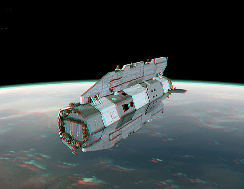 Anaglyph created from an ESA GOCE craft animation. Credit:  ESA and Nathanial Burton Bradford