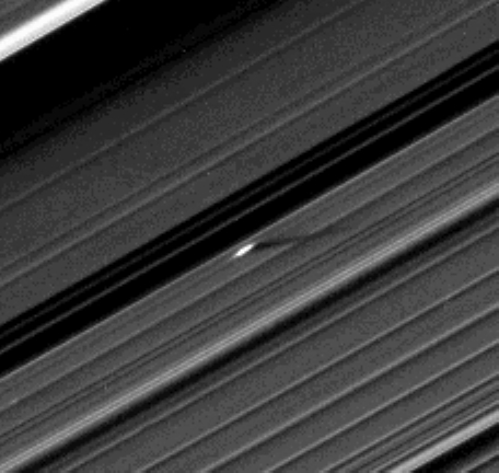 Propeller feature in the rings.  Credit: NASA/Space Science Institute
