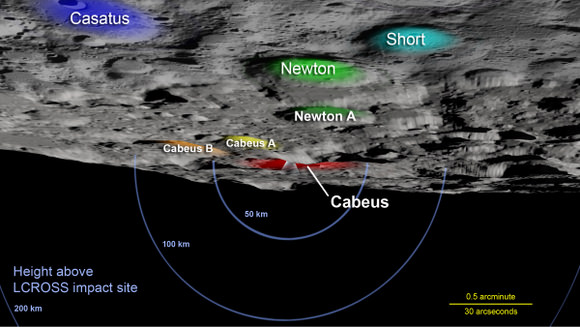 Key landmarks to locate Cabeus Crater.  Credit: NASA/Goddard Space Flight Center Scientific Visualization Studio