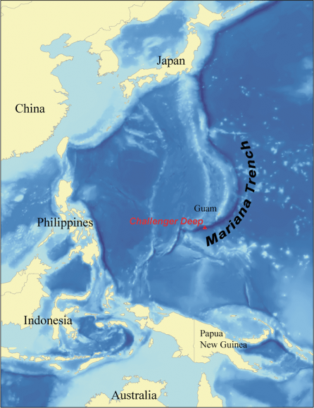 Location of the Mariana Trench. Credit: Wikipedia Commons/Kmusser