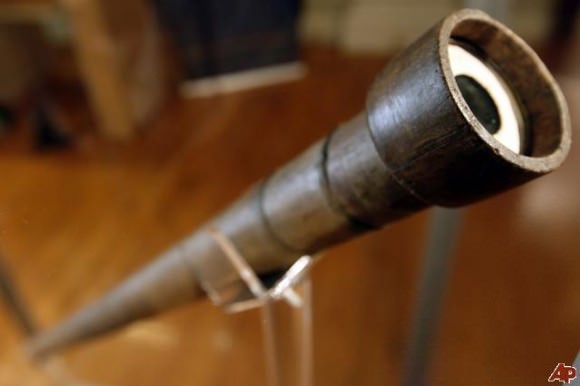Galileo Galilei's telescope with his handwritten note specifying the magnifying power of the lens, at an exhibition at The Franklin Institute in Philadelphia. Credit: AP Photo/Matt Rourke