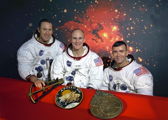 Original crew photo. Left to right: Lovell, Mattingly, Haise. Credit: NASA