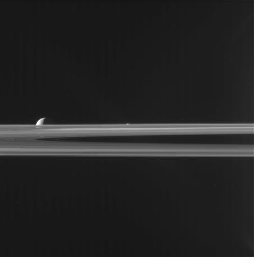 Moons hiding behind Saturn's rings. Credit: NASA/JPL/Space Science Institute 