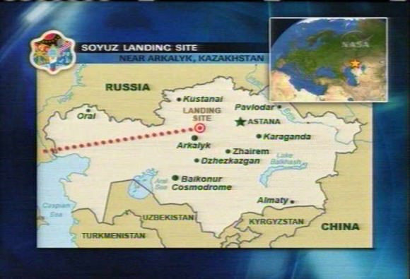 Soyuz TMA 15 landing track. Credit: NASA TV