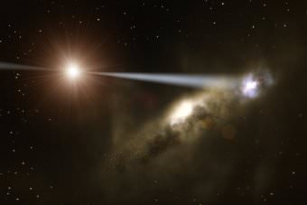 An artist's impression of how quasars might be able to construct their own host galaxies. Image Credit: ESO/L. Calçada