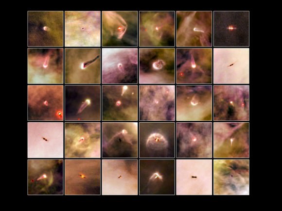 A montage of 30 proplyds in the Orion Nebula.  Credit: NASA/ESA and L. Ricci (ESO