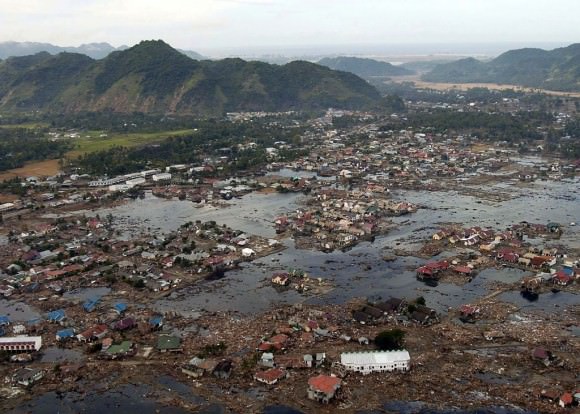  A village near the coast of Sumatra that was devastated by the 2004 Tsunami. Credit: US Navy