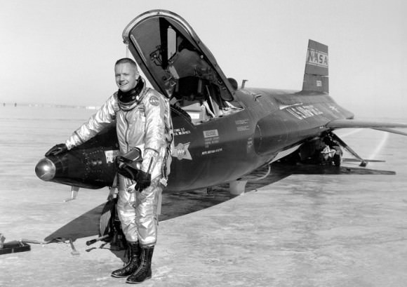 Armstrong, 30, and X-15 1 after a research flight in 1960. Credit: NASA
