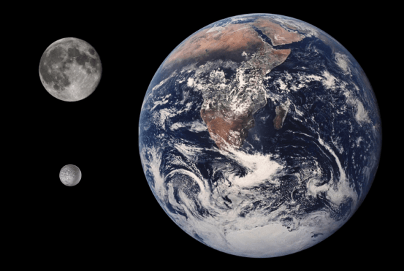 Size comparison of Earth, the Moon, and Umbriel. Credit: /Public Domain
