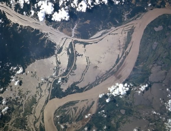Satellite image of a flooded section of the Amazon river. Credit: NASA