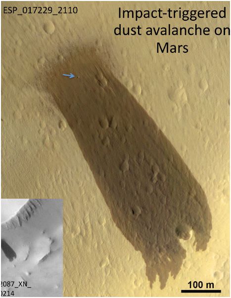 Esto es una avalancha de polvo en Marte