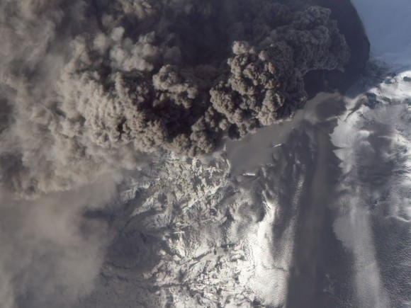 Detailed View of Ash Plume at Eyjafjallajökull Volcano