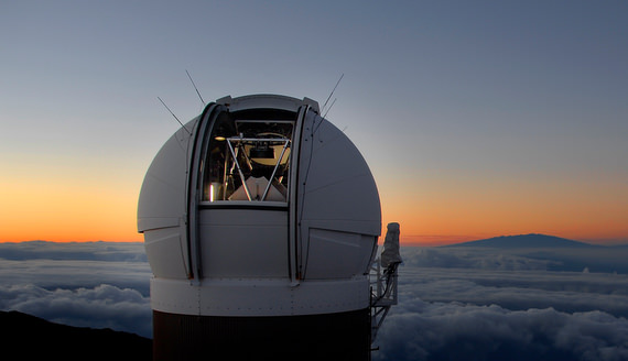 Pan-STARRS PS1 Observatory just before sunrise on Haleakala, Maui.  Credit: Harvard-Smithsonian Center for Astrophyiscs