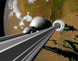 Artists concept of a space elevator. Credit: Caltech