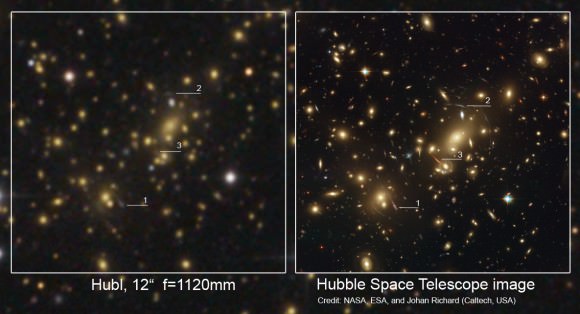 Images from the Hubble Space Telescope showing a gravitational lensing effect. Credit: NASA/ESA.