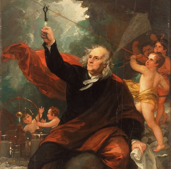 An artistic rendition of Franklin's kite experiment painted by Benjamin West. Credit: Public Domain