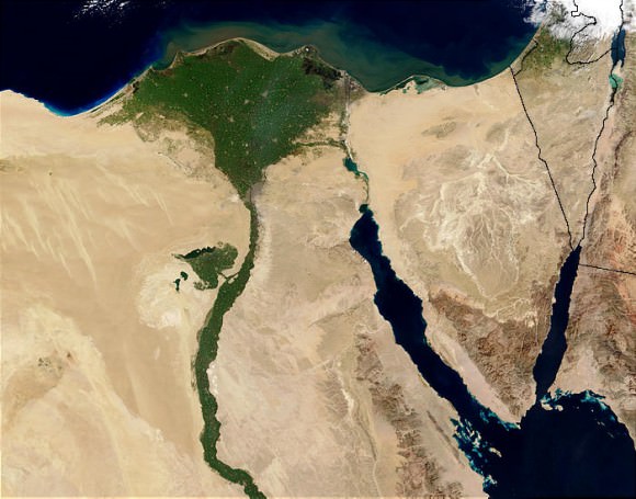 Nile Delta from space  by the MODIS sensor on the Terra satellite. Credit: Jacques Descloitres/NASA/GSFC