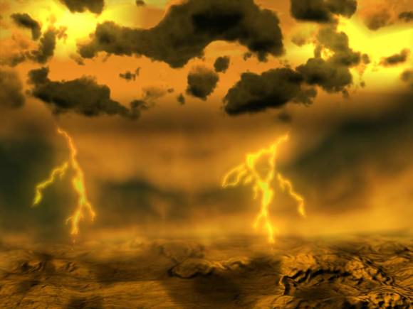 Artists impression of lightning storms on Venus. Credit: ESA