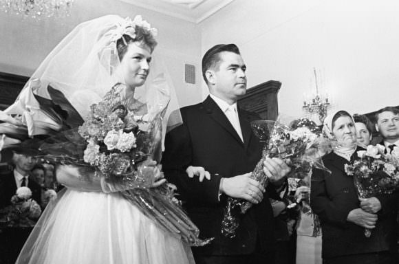 The wedding ceremony of pilot-cosmonauts Valentina Tereshkova and Andriyan Nikolayev, Nov. 3rd, 1963. Credit: RIA Novosti Archive/ Alexander Mokletsov