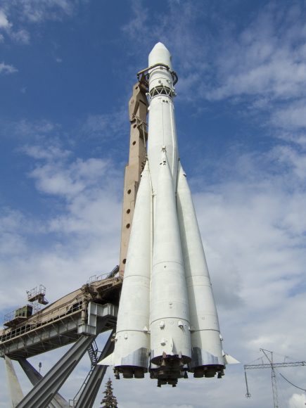 A "Semyorka" rocket, part of the Soviet R7 rocket family. Credit: Wikipedia Commons/Sergei Arssenev