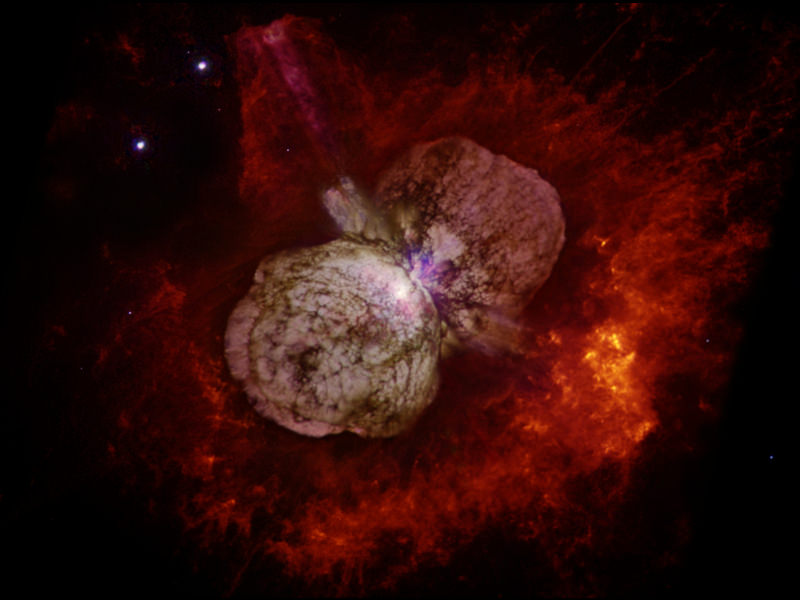 Eta Carinae is another luminous blue variable in the same general direction as AG Carinae and has the spectacular Homunculus Nebula surrounding it.