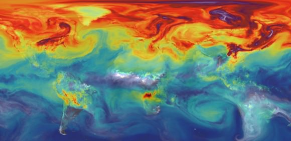 Carbon dioxide in Earth's atmosphere if half of global-warming emissions are not absorbed. Credit: NASA/JPL/GSFC 
