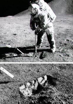 An Apollo 17 astronaut digs in the lunar regolith to study the mechanical behaviour of moon dust. Credit: NASA