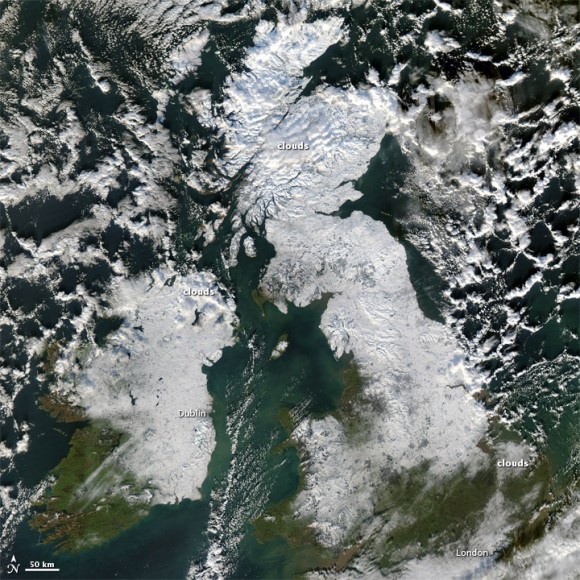The UK covered in snow, as seen on Dec. 8, 2010. Credit: NASA's Aqua satellite. 