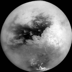 This mosaic of Titan was created from the first flyby of the moon by Cassini in 2004. Credit: NASA/JPL/SS