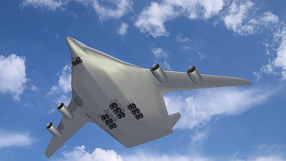 Artist concept of a futuristic 'flying wing' airplane. Credit: DLR