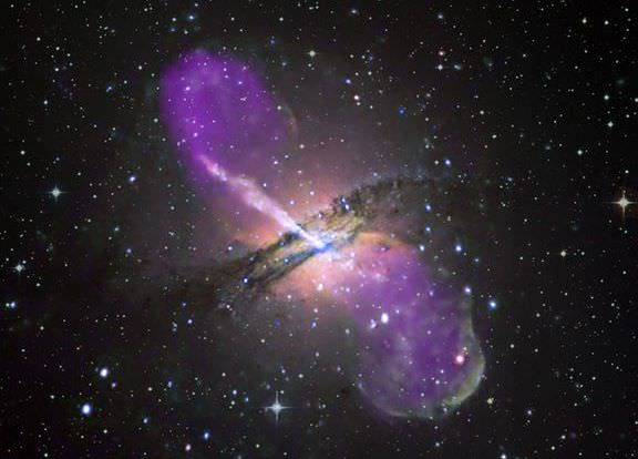 This is Centaurus A - the closest galaxy with an active galactic nucleus (AGN) - a mere 10-16 million light years away. When a black hole flares up with new activity it's called an AGN.  Image Credit:  