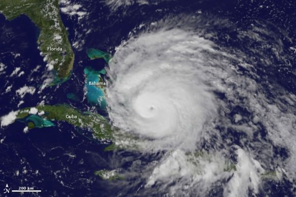 A view of Hurricane Irene taken by the GOES satellite at 2:55 p.m. Eastern Daylight Time on August 24, 2011. Credit: NASA