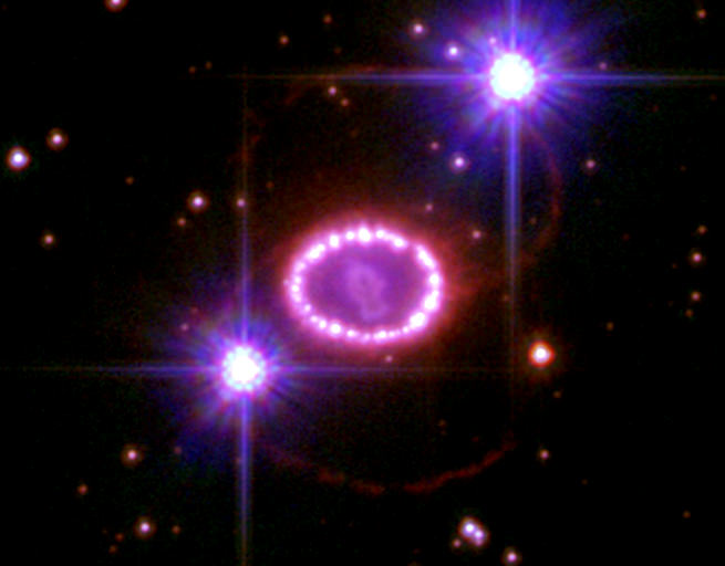 SN 1987A, an example of a Type II-P supernova. This likely created heavier elements such as iron and others. Credit: NASA