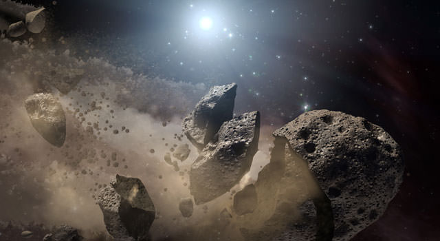 It's long been thought that a giant asteroid, which broke up long ago in the main asteroid belt between Mars and Jupiter, eventually made its way to Earth and led to the extinction of the dinosaurs. New studies say that the dinosaurs may have been facing extinction before the asteroid strike, and that mammals were already on the rise. Image credit: NASA/JPL-Caltech