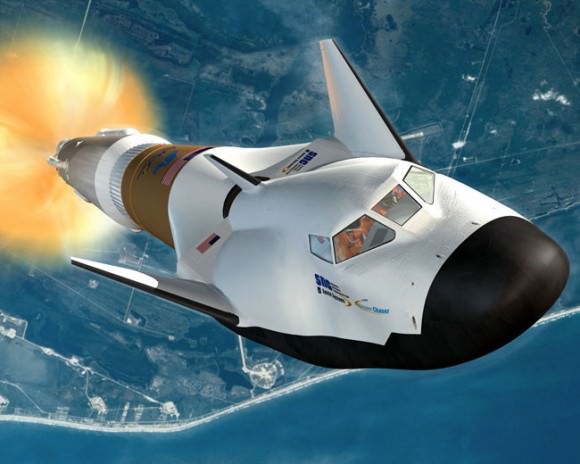 The Dream Chaser space plane atop a United Launch Alliance Atlas V rocket. Image Credit: SNC