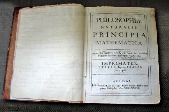 Newton's own copy of his Principia, with hand-written corrections for the second edition. Credit: Trinity Cambridge/Andrew Dunn