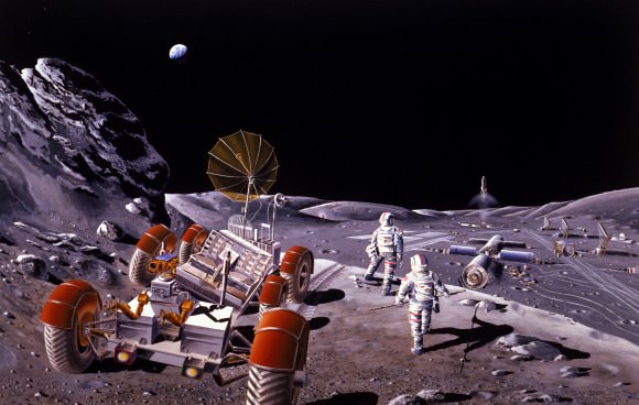 Artist concept of a base on the Moon. Credit: NASA, via Wikipedia