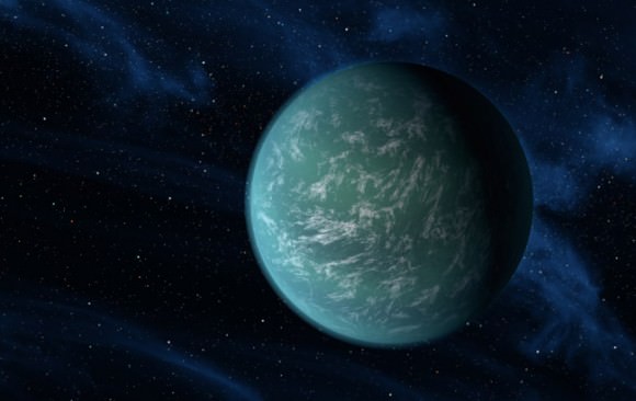 Artist's conception of "Super-Earth" exoplanet Kepler-22b, which is about 2.4 times larger than Earth. Credit: NASA. 