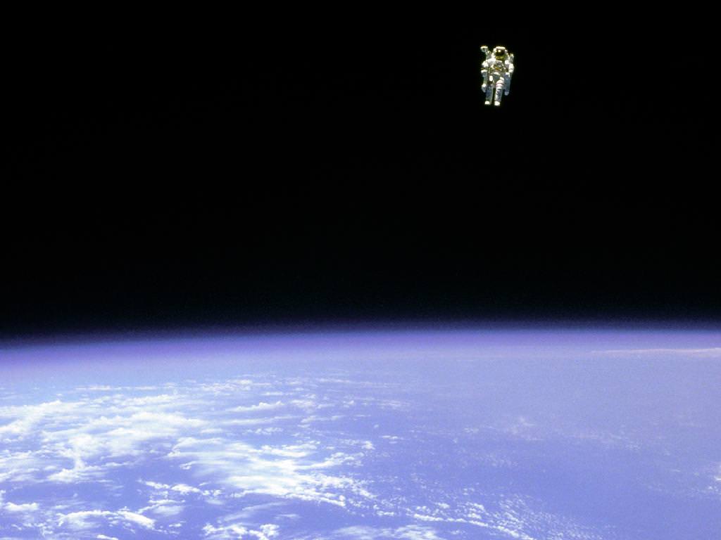 Astronaut Bruce McCandless untethered above the Earth on Feb. 12, 1984. (NASA)