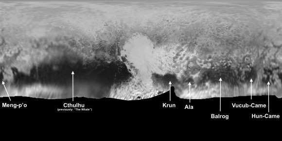 Map of Pluto, with (informal) names for some of the largest surface features. Credit: NASA/JHUAPL