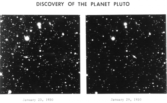The discovery photographs of Pluto, dated January 23rd and 29th , 1930. Credit: Lowell Observatory Archives
