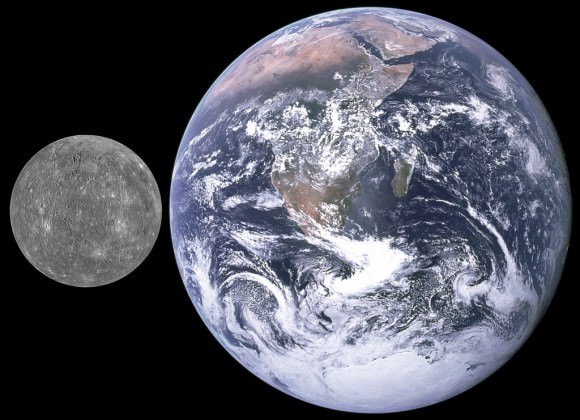 Mercury and Earth, size comparison. Credit: NASA / APL (from MESSENGER)