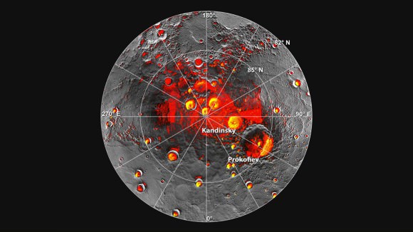 Images of Mercury's northern polar region, provided by MESSENGER. Credit: NASA/JPL