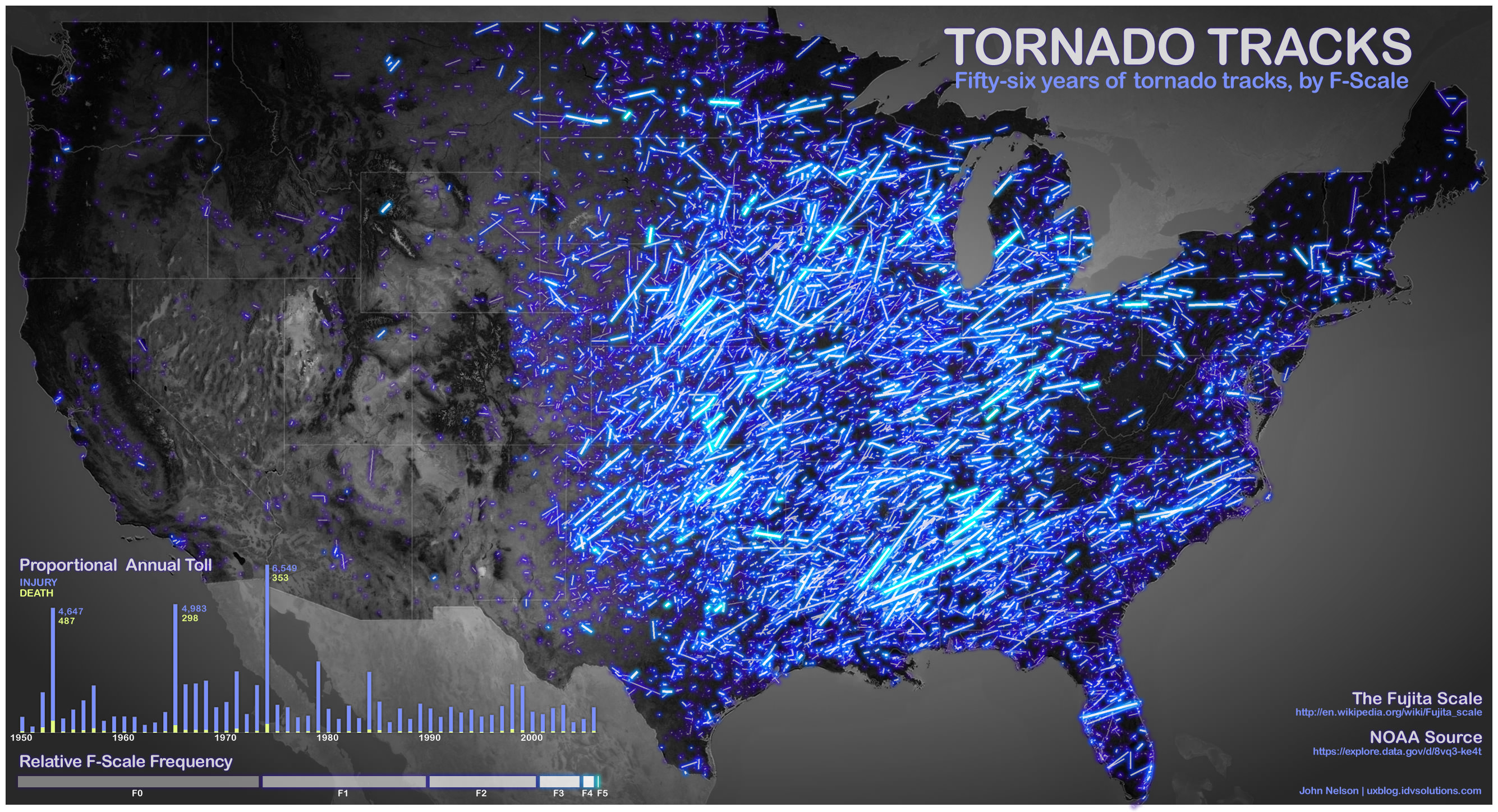 Stunning Visualization of 56 Years of Tornadoes in the US Universe Today