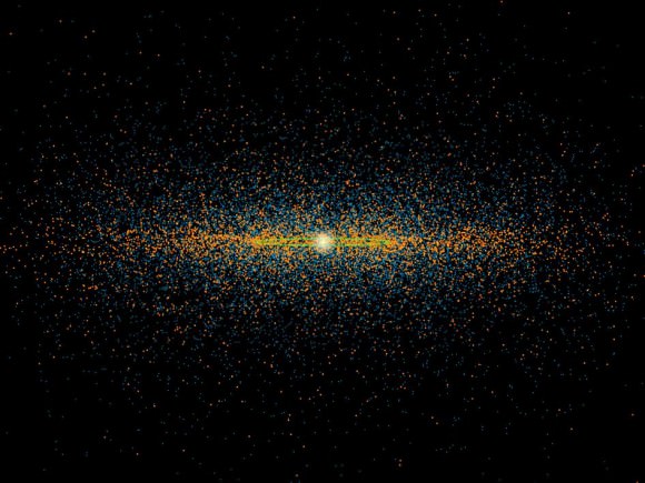New results from NASA's NEOWISE survey find that more potentially hazardous asteroids, or PHAs, are closely aligned with the plane of our solar system than previous models suggested. Image credit: NASA/JPL-Caltech 