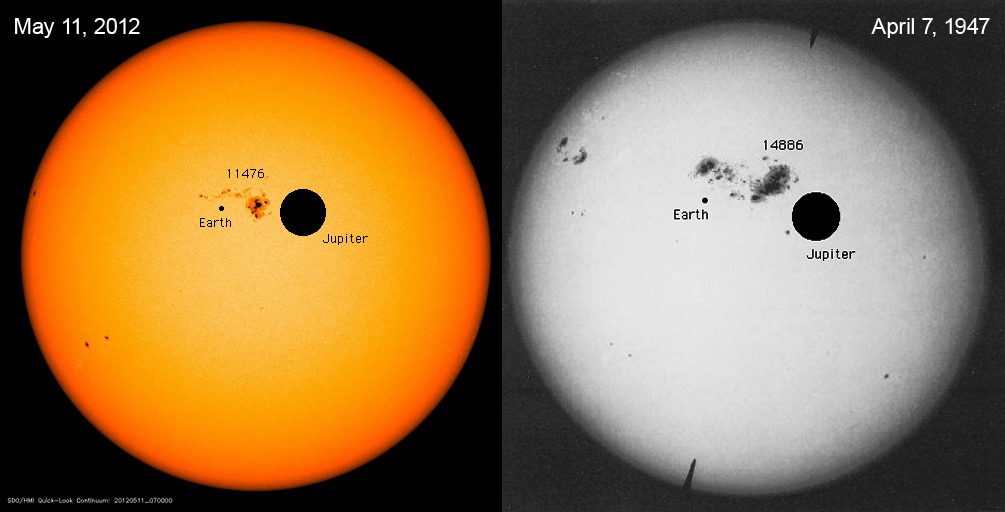 Image result for size of sunspot vs earth