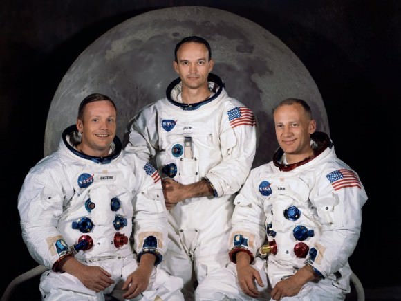 Apollo 11 Official Crew Portrait.    Official crew photo of the Apollo 11 Prime Crew. From left to right are astronauts Neil A. Armstrong, Commander; Michael Collins, Command Module Pilot; and Edwin E. Aldrin Jr., Lunar Module Pilot.  Image Credit: NASA